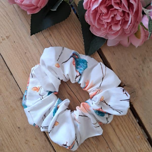 Chouchou scrunchie blue bird