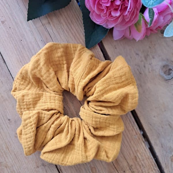 Chouchou scrunchie double gaze moutarde