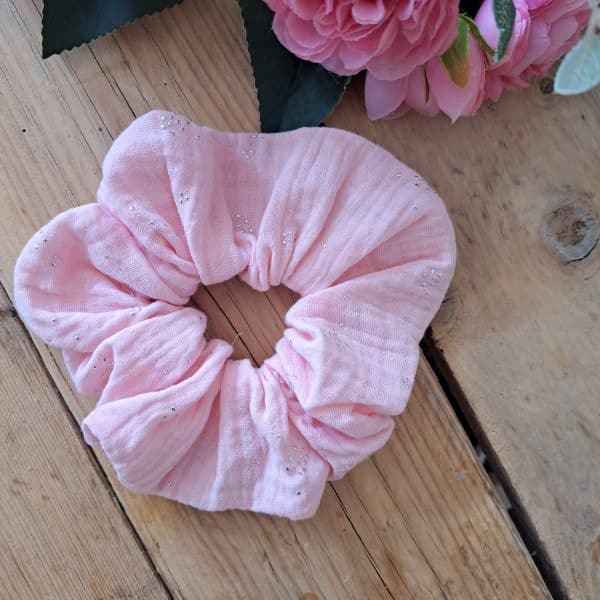 Chouchou scrunchie double gaze rose