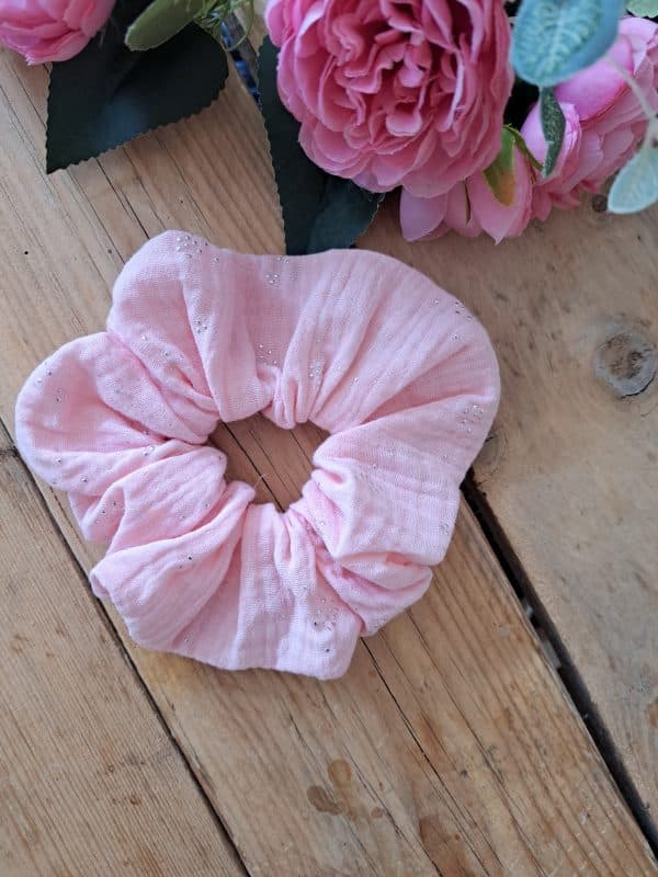 Chouchou scrunchie double gaze rose