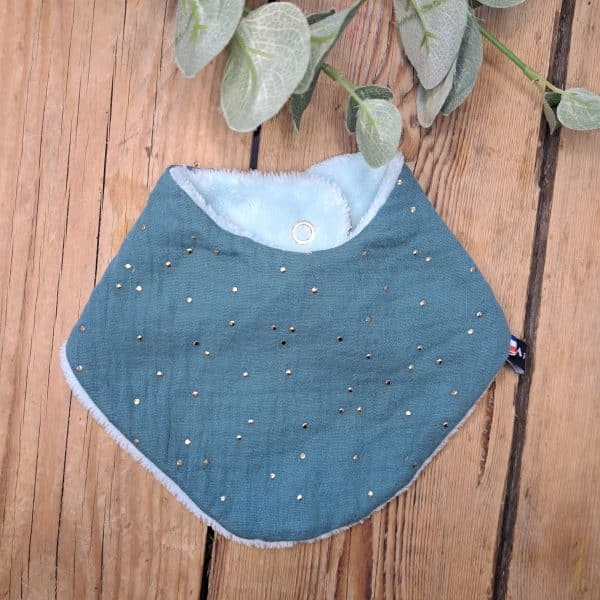 Bavoir double gaze eucalyptus pois or