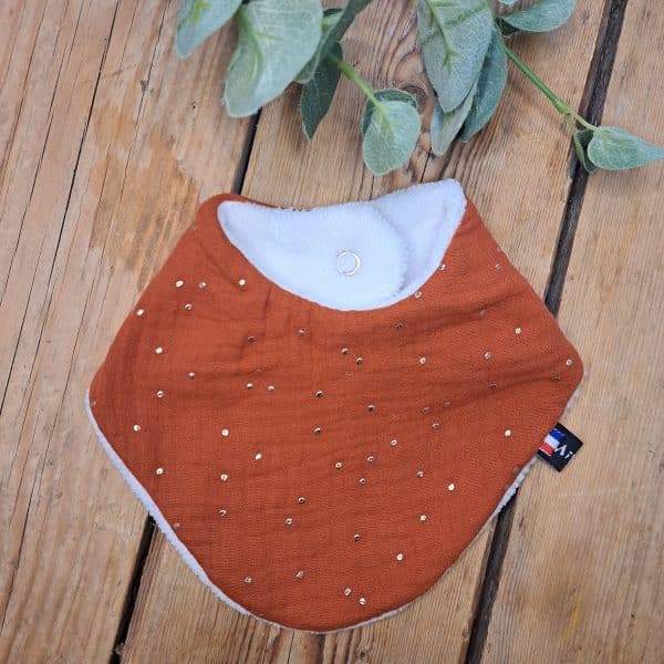 Bavoir double gaze terracotta pois or